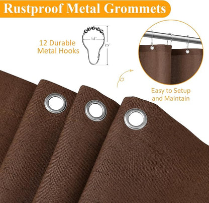 Caramel Brown 36 Inch Shower Curtain - Stall Narrow Half Linen Ultra Thick Fabric Shower Curtain Set with Hooks, Boho Farmhouse Rustic RV Camper Bath Curtains for Bathroom, 36x72