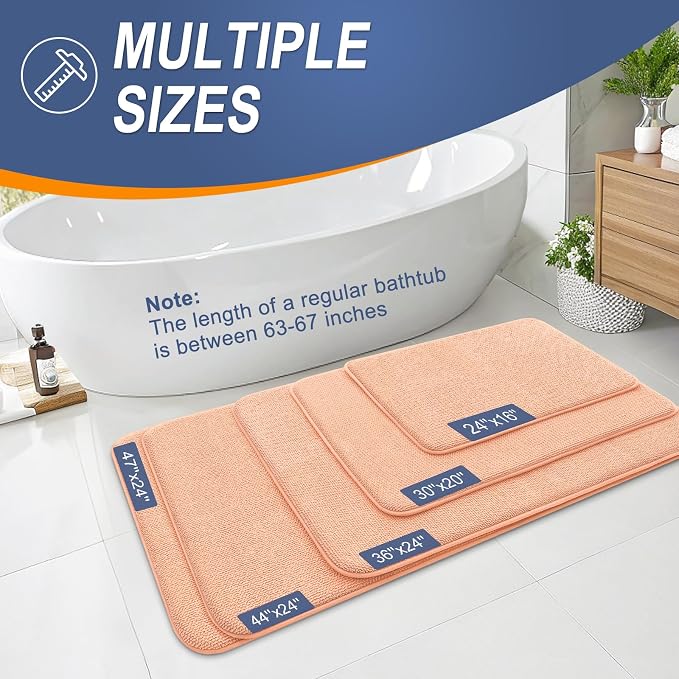 OLANLY Thick Memory Foam Bathroom Rugs 30x20, Absorbent Bath Mat, Peach | Soft Quick Dry Bath Rugs, Non-Slip, Machine Washable Carpet for Bathroom Floor, Tub and Shower, Home Decor Accessories