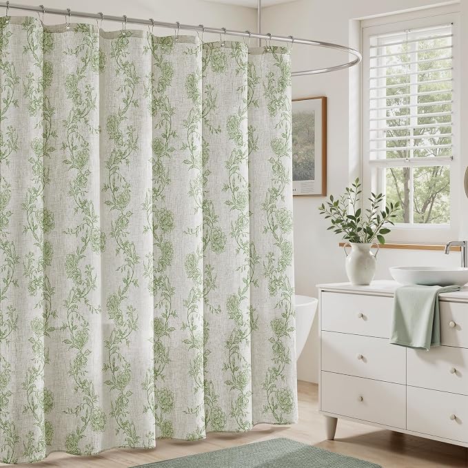 HOMEIDEAS Green Floral Shower Curtain 72x78 Inch | Fresh Farmhouse Bathroom Decor,Waterproof and Machine Washable Fabric,Polyester with 12 Hooks