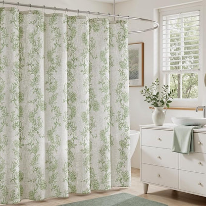 HOMEIDEAS Green Floral Shower Curtain 72x72 Inch | Fresh Farmhouse Bathroom Decor,Waterproof and Machine Washable Fabric,Polyester with 12 Hooks