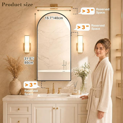 FKWin Mirrored Medicine Cabinets for Bathroom, Arched Mirror with Storage | Arched Mirrored Medicine Cabinet, Easy Install, Adjustable Shelves, Reversible Door, Bathroom Upgrade, 16x32 Inch, Black