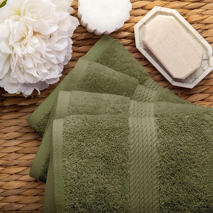 Superior Egyptian Cotton Plush Absorbent, Hand Towel Set of 4, Forest Green | Quick Dry, Soft Luxury Towel Set, Bath Essentials for Bathroom, Guest Bath, Spa, 4 Piece Set, Madeline Towels