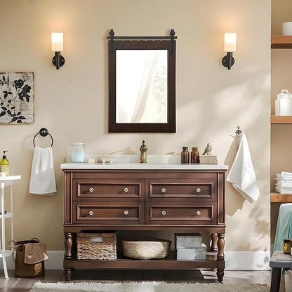 Besdomus Large Bathroom Farmhouse Mirror: 24"x36" Dark Brown Barn Door Solid Cedar Wood Frame Vanity Mirror - Wall Mounted Mirror for Hallway/Living Room/Bathroom - Rustic Decor for Fashion-Conscious