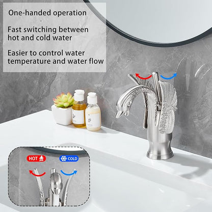 Bathroom Faucet Brushed Nickel Swan Single Handle 1 Hole Bathroom Vanity Faucet Basin Tap Deck Mount Lavatory