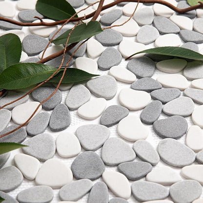 Grey Pebble Bathroom Shower Tile 12x12 in Pebble Mosaic Floor 5 SqFt | Slip-resistant Pebble Floor Tile for Bathroom, Shower, Kitchen Walls & Outdoor Areas, Mesh-Backed Easy to Install