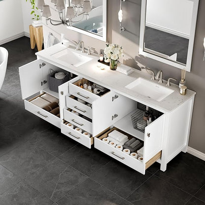 Eviva Aberdeen 84 in. White Double Sink Bath Vanity with Carrara Quartz Top and Undermount Porcelain Sinks