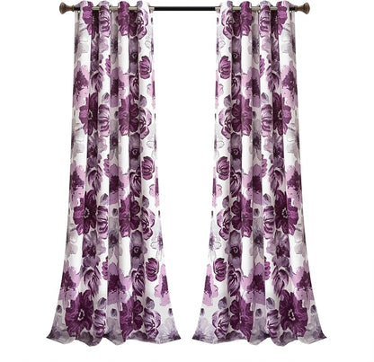 Lush Decor Leah Light Filtering Window Curtain Panels, Pair, 52" W x 84" L, Purple & Gray - Floral Drapes for Bedroom - Purple Curtains - Farmhouse Decor