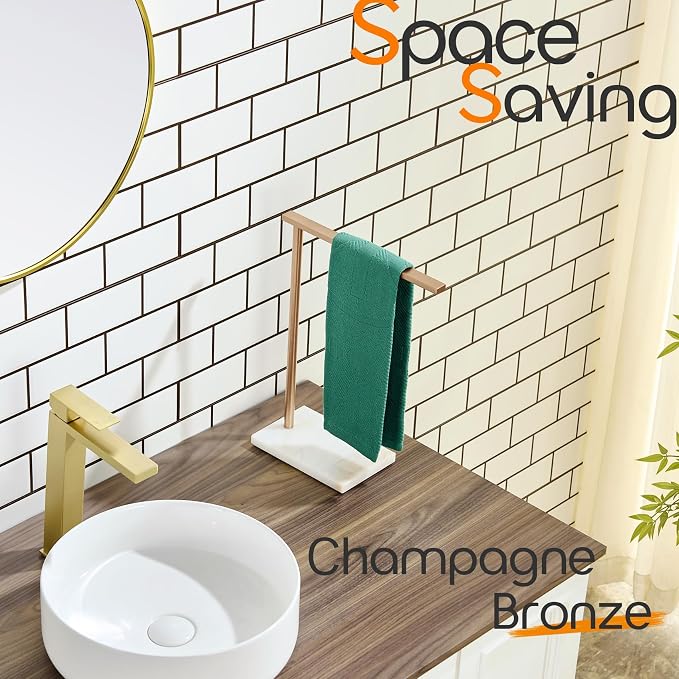 Hand Towel Bar for Bathroom Vanity Countertop 1-Tier Towel Holder Free Stand with Heavy Marble Base Thicken Steady, Champagne Bronze Stainless Steel AN7002CPG