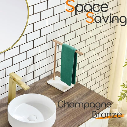 Hand Towel Bar for Bathroom Vanity Countertop 1-Tier Towel Holder Free Stand with Heavy Marble Base Thicken Steady, Champagne Bronze Stainless Steel AN7002CPG