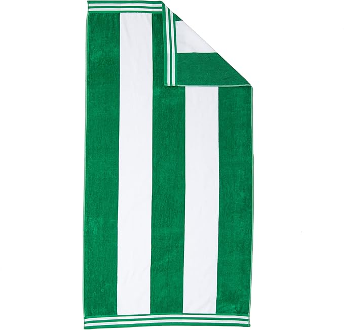 Superior Cotton Nautical Stripe Beach Towels, Colorful Towels for Adult, Kid, Pool, Swimming, Sand, Travel, Large Oversized, Absorbent, Fast Drying, Bath Basics, Cabana Collection, 1 Piece, Dark Green
