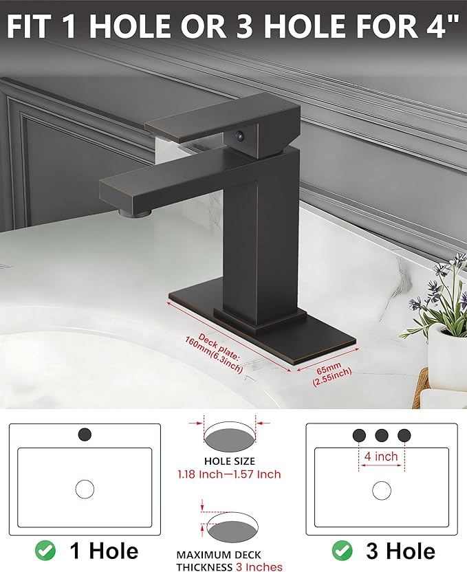 Midanya Bathroom Faucets 1 Hole, Single Handle Stainless Steel Bathroom Sink Faucet, Modern Vanity Faucets with Deck Plate,Water Supply Hoses and Pop Up Drain,Oil Rubbed Bronze