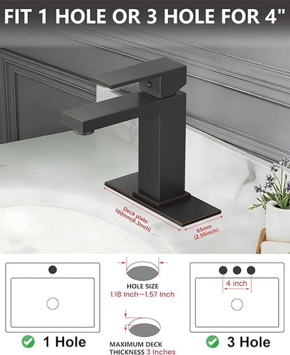Midanya Bathroom Faucets 1 Hole, Single Handle Stainless Steel Bathroom Sink Faucet, Modern Vanity Faucets with Deck Plate,Water Supply Hoses and Pop Up Drain,Oil Rubbed Bronze