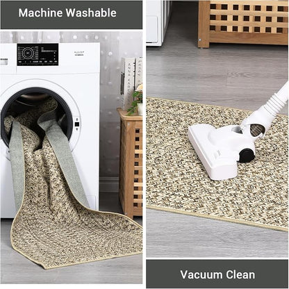 Washable Rugs Runner Rug 2x6 Bathroom Rugs Natural Modern Abstract Bedroom Rug Non Slip Farmhouse Kitchen Runner Stain Resistant Carpet 2'x6' Natural