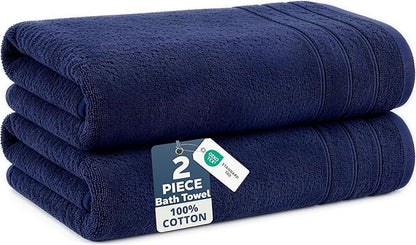 Casa Platino 100% Cotton 2 Pack Bath Towels (30"x60") - Ring Spun Mercerized Cotton Towels Set for Bathroom - Quick Dry, Soft & Absorbent Large Bath Towel Set - Dorm Essentials for Boys - Navy Blue
