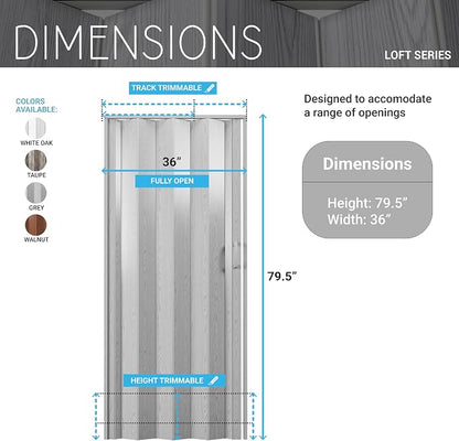 36" x 80" Premium Foldable Accordion Doors,Heavy Duty,Taupe | Foldable accordion doors w/ double‑walled heavy‑duty panels, ideal as interior room dividers for privacy, space‑saving design