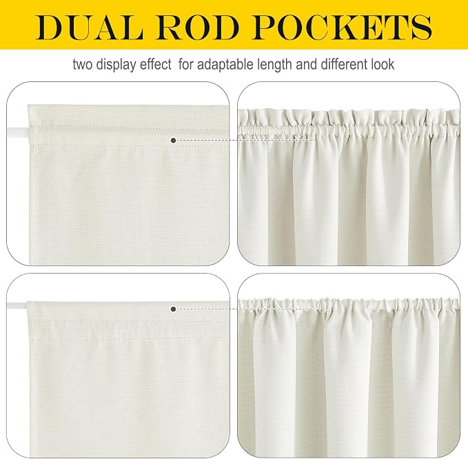 NICETOWN Farmhouse Door Curtain - Window Treatments Panels Thermal Insulated Energy Efficient Rod Pocket Faux Linen Curtains for Glass French Patio Door with Tieback, 30 x 72 inches, Natural, 1 Piece