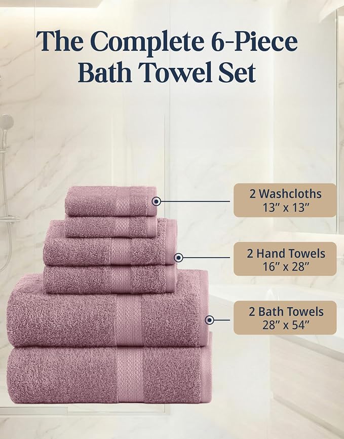 LANE LINEN Bath Towel Set Absorbent Quick Dry 100% Cotton - Wishful Mauve | Cotton Bath Towel Set - OEKO-TEX Certified, Ring-Spun Durability, Terry Weave Comfort, Hotel-Style Look