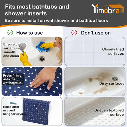Yimobra Bathtub Mat Non Slip, 34.5"X15.5" Long Shower Mat for Inside Shower, Machine Washable Bath Mat with Drain Holes & Strong Suction Cups, Soft on Feet, Bathroom Essentials, Dark Blue