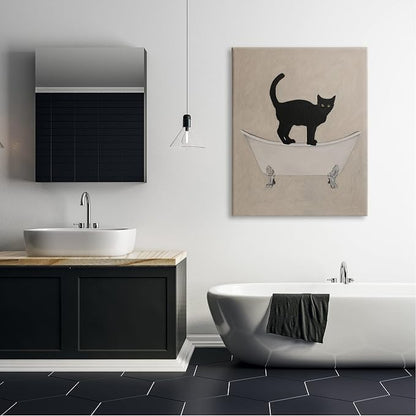 Black Cat Claw Foot Bathtub, 36 x 48 Inch Canvas Wall Art | Stupell Industries · By Coco de Paris · Ready to hang · Bathroom novelty decor · Made in USA