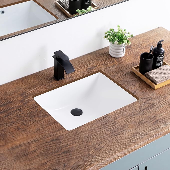 21 Inch Undermount Bathroom Sink White Ceramic Rectangular Under Counter Bathroom Sink for Cabinet Porcelain Vanity Sinks,Overflow Type (20.4"x15.0")