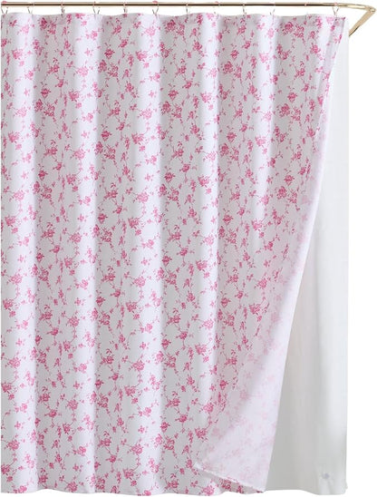 Betsey Johnson - Shower Curtain Set, 72 x 72 Bathroom Curtain with PEVA Shower Liner and 12 Pack Hooks, Soft Textured Polyester Curtain, Floral Toile Pink
