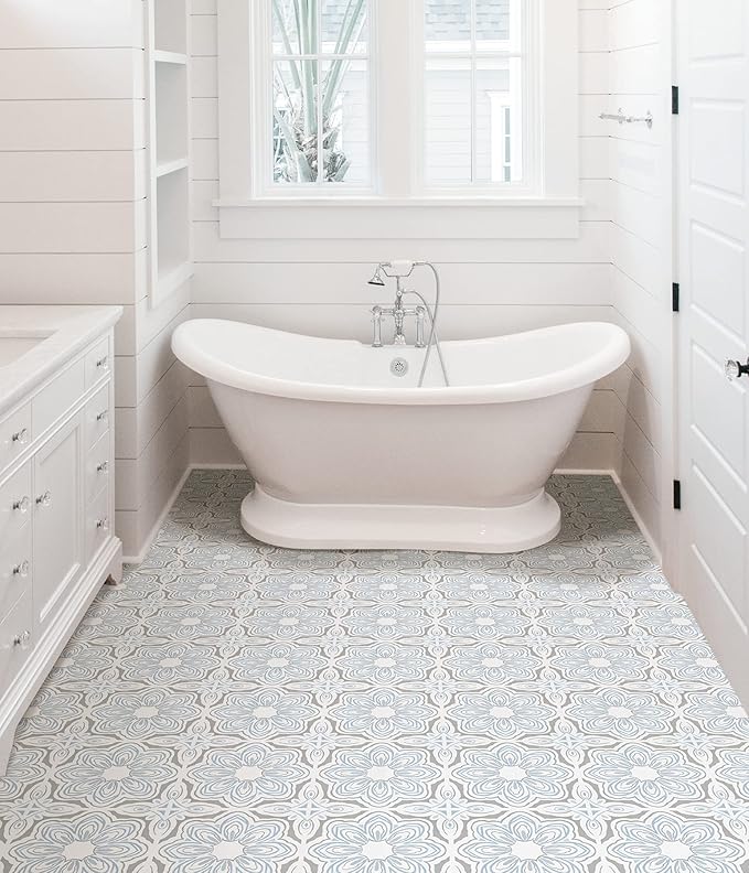FloorPops FP3827 Morris Peel & Stick Floor Tiles, Grey (Pack of 2)