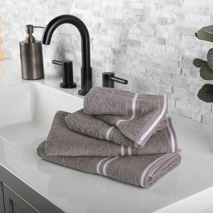 Lavish Home Rio 8 Piece 100% Cotton Towel Set - White & Silver