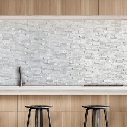 SUNWINGS 5-Sheet Peel and Stick Mosaic Natural 3D Stone Self Adhesive Marble Tiles, 11.5" x 10.7" Stick on Backsplash for Kitchen Bathroom Fireplace Vanity, Mixed Gray