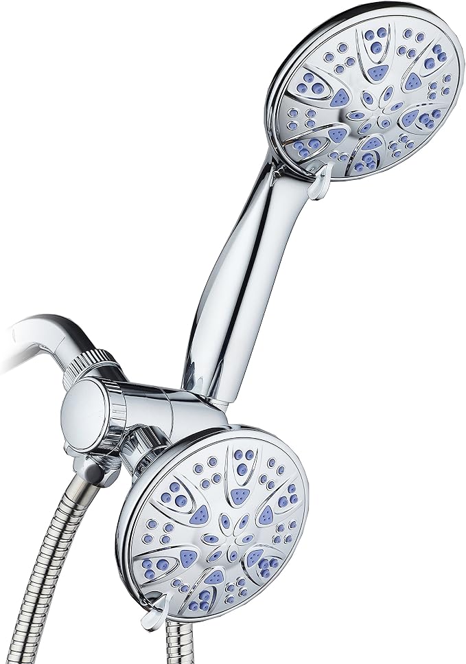 AquaDance for California - Premium High Pressure Antimicrobial 30-setting 3 Way Dual Handheld Shower Head Combo, Stainless Steel Hose, Water Diverter - Chrome Finish
