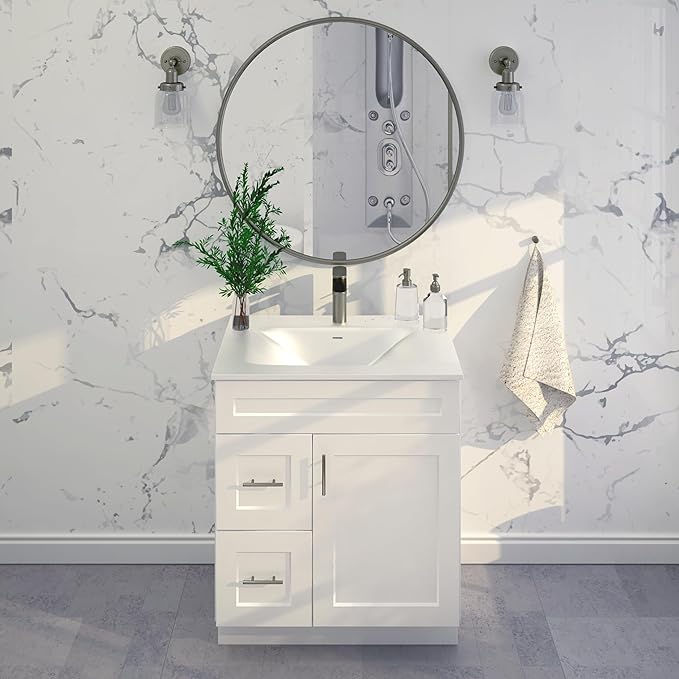 30" Shaker Bathroom Vanity Sink Base with Drawers (Ready-to-Assemble) (Vanity Base in White Shaker)