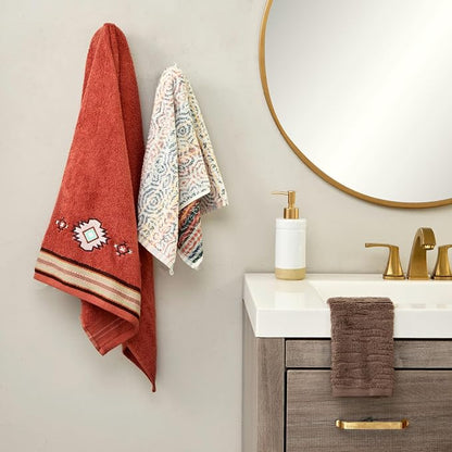 SKL Home Southwest Sunset/Rhapsody Bath Towel Set-6pc, 100% Cotton, Rust | 2 Embroidered bath towels, 2 reversible hand towels, 2 jacquard washcloths. Great for Airbnb/vacation homes/Southwest décor.