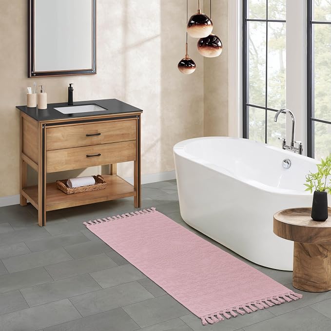 French Connection Nellore Bath Rugs, Woven and Beaded Bath Mats, Durable and Thick Bath Mats for Bathroom and Shower Rugs, 20" x 64", Light Purple