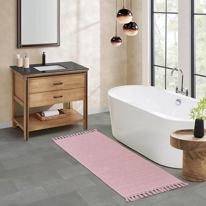 French Connection Nellore Bath Rugs, Woven and Beaded Bath Mats, Durable and Thick Bath Mats for Bathroom and Shower Rugs, 20" x 64", Light Purple