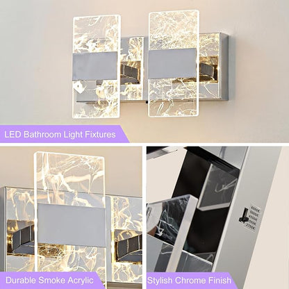 Modern LED Bathroom Light Fixtures Dimmable 2-Light Chrome Vanity Light | 5CCT Adjustable Lighting, Smoked Acrylic LED Vanity Lights, Wall Sconces for Bathroom, Dimmable 6000K