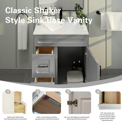 30" Shaker Bathroom Vanity Sink Base with Drawers (Ready-to-Assemble) (Light Grey Shaker Vanity Base)