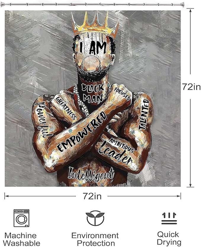Black King Shower Curtain African American King Afro Man Hippie Art Wall Hanging African American Man Crown Shower Curtain College Dorm Decor 72 * 72 Inches