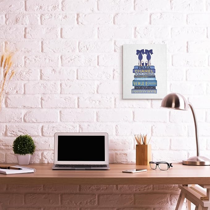 'Blue Bow Heels on Bookstack'| Canvas Art | Stupell Industries | 16 x 20 Inches, Easy to Hang and Sturdy, Made in USA, by Amanda Greenwood