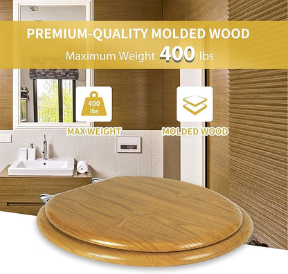Angel Shield Durable Wood Veneer Natural Toilet Seat Metal Hinged Easy Clean Anti-scratch American Standard(Elongated,Oak)