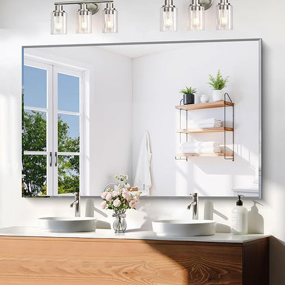 KOCUUY Beveled Mirror, 55x36 Inch Large Frameless Bathroom Mirror for Over Sink, Upgraded Shatterproof Beveled Unframed Design Mirror for Bathroom, Bedroom, Hang Horizontal/Vertical
