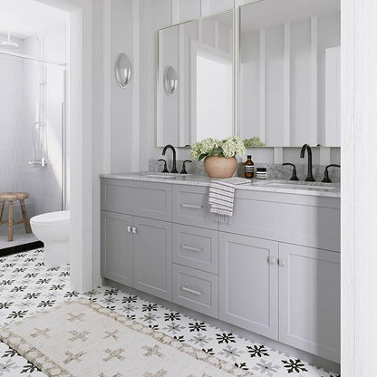 ARIEL Hamlet 72-inch Bathroom Vanity with Sink,Solid Wood, 0.75-inch Italian Carrara Marble Countertop & Backsplash, Double Oval Sink, 4 Soft Closing Doors, 3 Dovetail Drawers, Grey