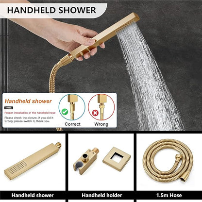 Midanya Rain Shower System with Tub Spout,Tub Shower Faucet Set with rainfall Shower Head and Handheld Spray,Wall Mount Tub Shower Combo Rough-in Valve Included,10 Inch Brushed Gold