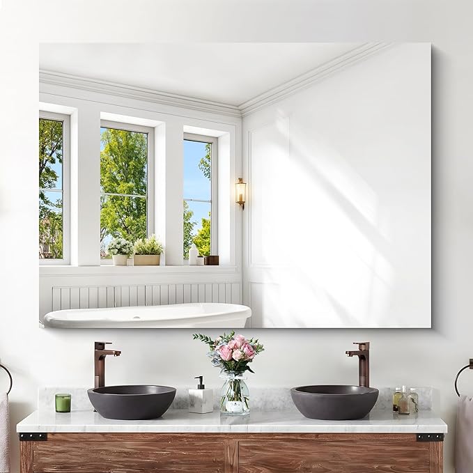 KOCUUY Large Frameless Mirror, 55"x40" Bathroom Mirror for Over Sink, Upgraded Shatterproof, Large Rectangle Unframed Mirror for Wall, Bedroom, Living Room, Entryway, Hang Horizontal/Vertical