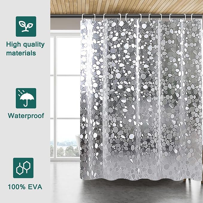 Clear Shower Curtain Liner, 100% Waterproof EVA 3D Shower Curtains with 3 Duty Heavy Bottom Magnets and 12 Rust Proof Grommets, 72x72 Weighted Shower Liner for Shower Stall, Bathtubs