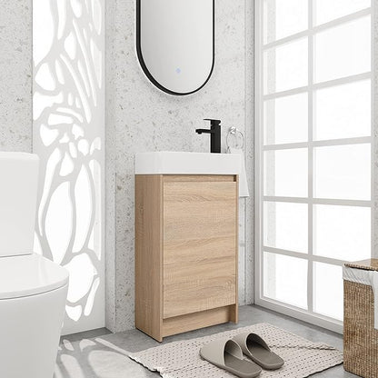 18" Freestanding Bathroom Vanity with Sink, 18 Inch Small Space Storage Cabinet, 1-Door Modern Design with Soft-Close Door & Waterproof Plywood for Apartments, Powder Rooms