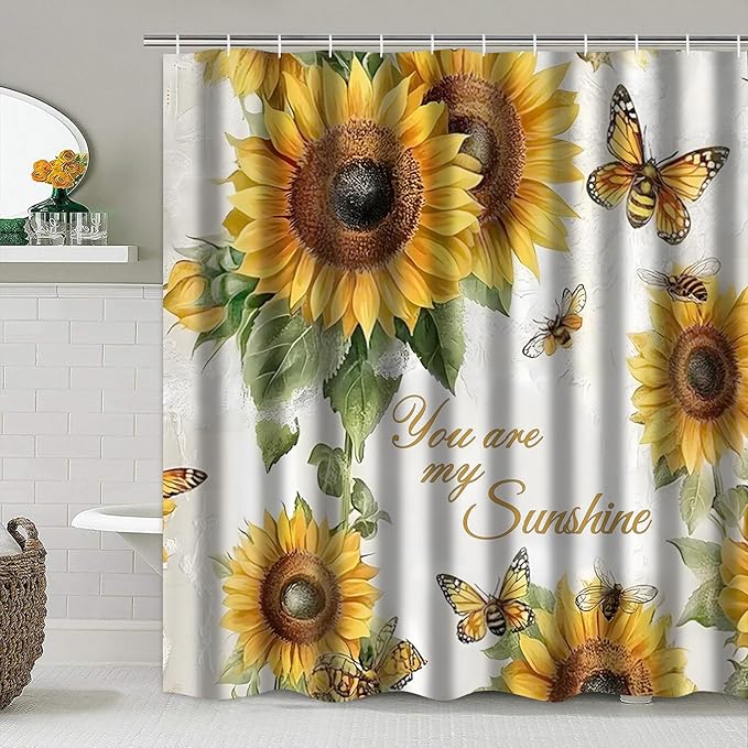 AZHM You are My Sunshine Shower Curtain Set Sunflower Inspirational Phrases Bathroom Decor Set with Rugs and Accessories
