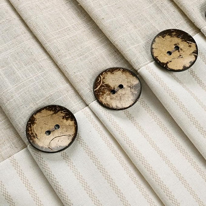 DOSLY Ides Farmhouse Shower Curtain, Beige and Beige Stripe, Button Curtain, Linen and Cotton Blend Fabric, Rustic Charm Country Chic Style, 72x78 in