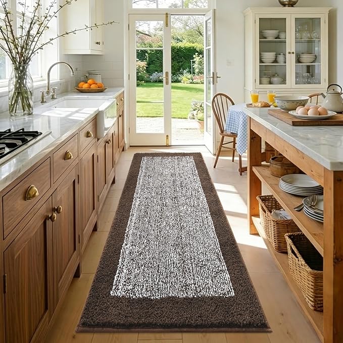 60x24 Long Bathroom Rugs Washable Non Slip, Brown Bath Mat for Bathroom Floor Tub, Soft Absorbent Quick Dry Mats for Shower,Bathtub,Home Decor