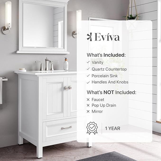 Eviva Britney 30 in. White Single Sink Bath Vanity with Carrara Quartz Top and Undermount Porcelain Sink