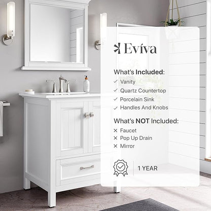 Eviva Britney 30 in. White Single Sink Bath Vanity with Carrara Quartz Top and Undermount Porcelain Sink