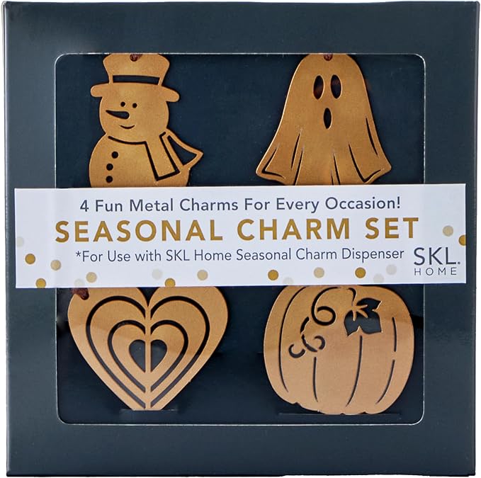 SKL Home Seasonal Charm Set, 4pcs - Snowman/Ghost/Heart/Pumpkin, Warm Gold